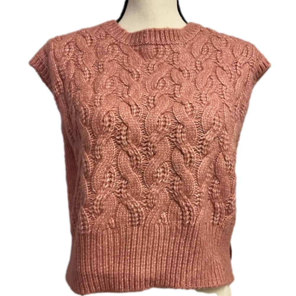 Sincerely Jules Cable Knit Sleeveless Sweater Vest in Dusty Rose